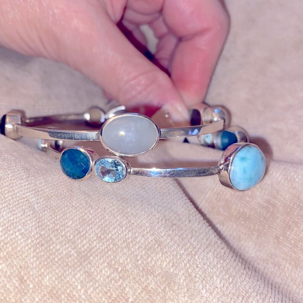 Gorgeous bangles w/ semi precious stones & crystals set in sterling silver (925) - Picture 4 of 7